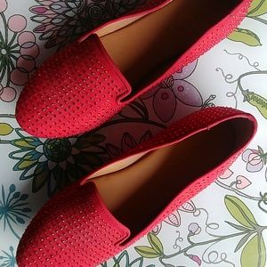 BAKERS Red rhinestone loafers